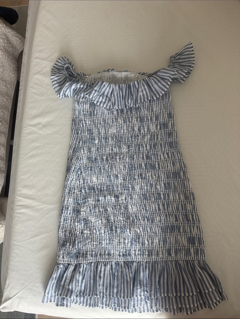 Abercrombie & Fitch Blue and White Striped Ruffle Mini Dress